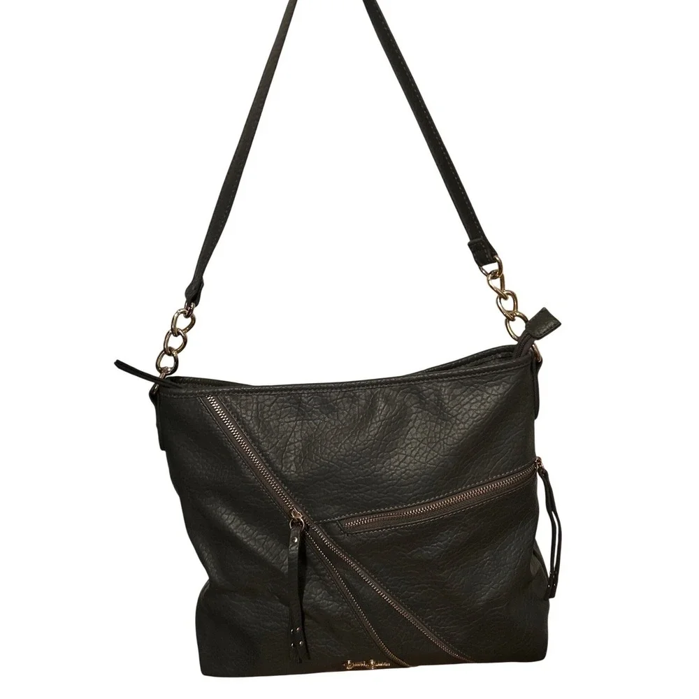 Jessica Simpson Baylinn Hobo Gray‎ Faux Leather Shoulder Bag Chain Strap